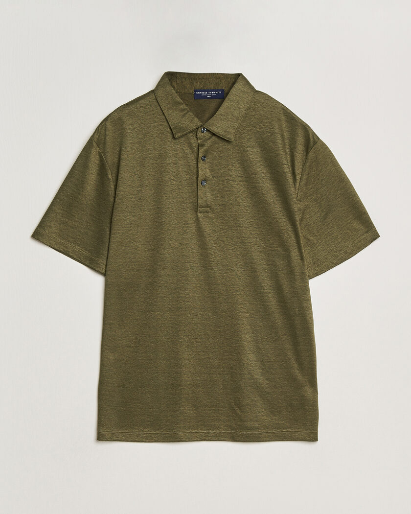 Cotton Knit Short-Sleeve Polo オリーブ 1 Linen/Cotton Knitted Short Sleeve Polo - Olive — The Anthology
