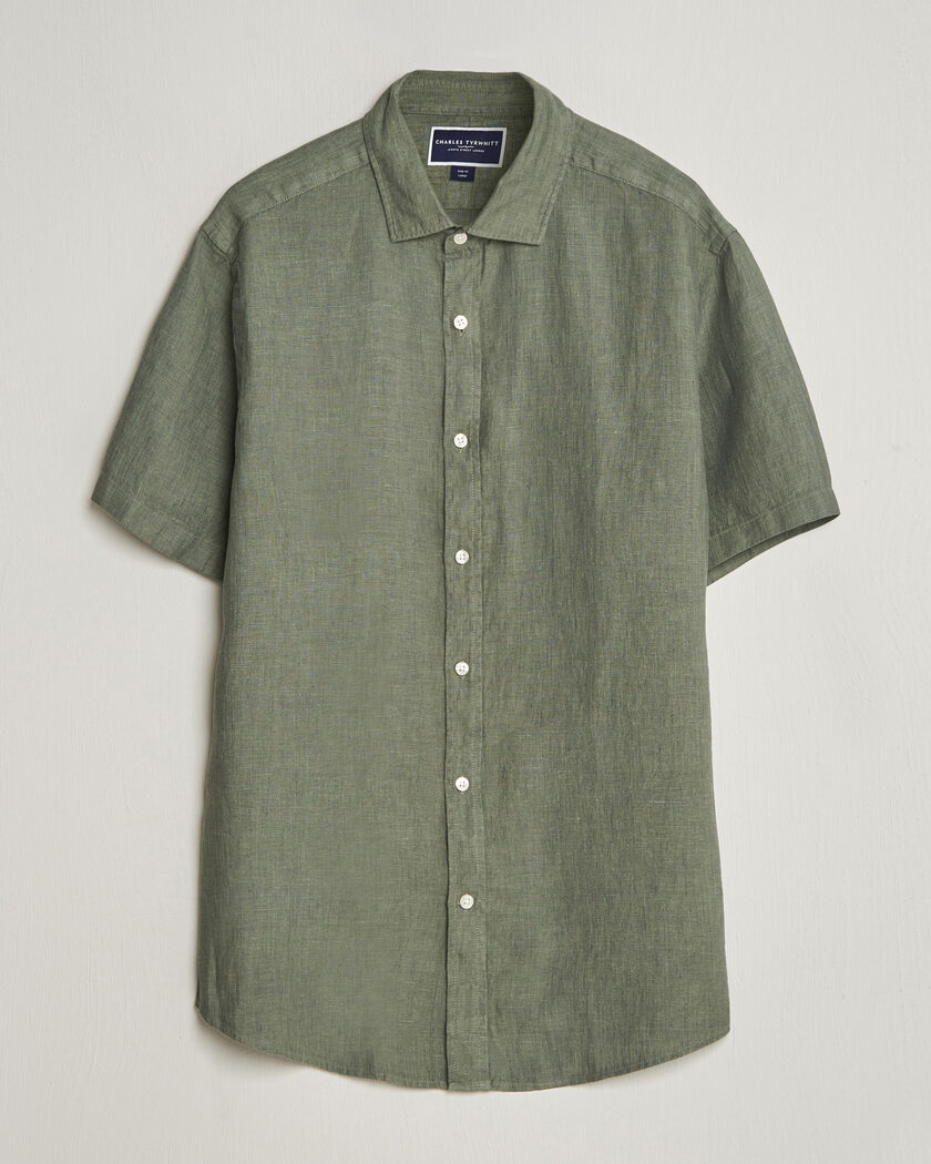 Charles Tyrwhitt Pure Linen Short Sleeve Slim Fit Shirt Olive – Green