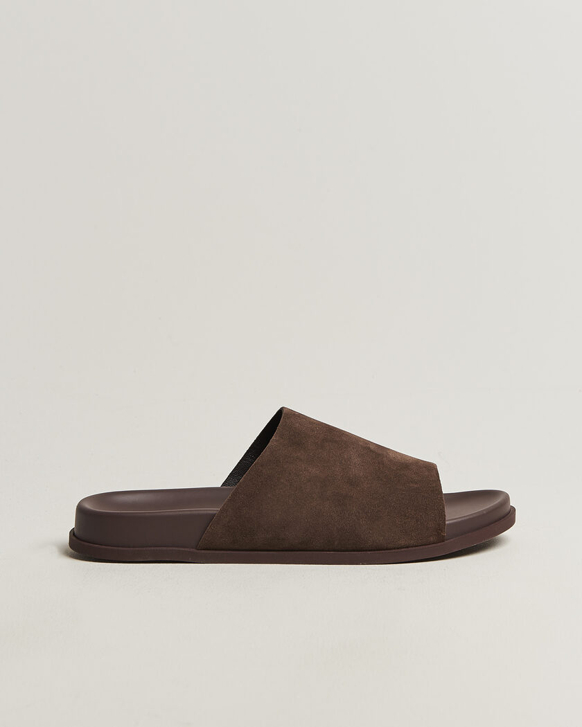 Thera's Classic Slide Sandals Dark Brown Suede – Brown