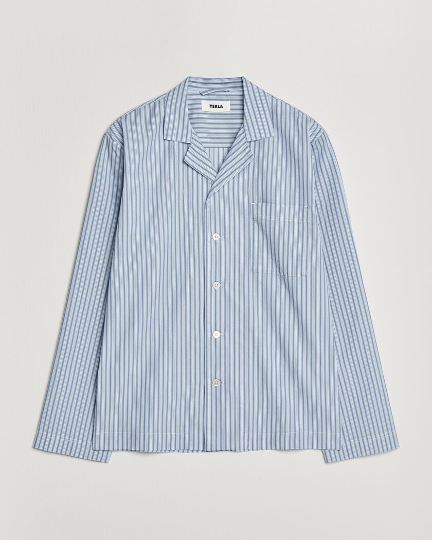 Tekla Fine Twill Pyjama Shirt Cooper Stripes – Blue