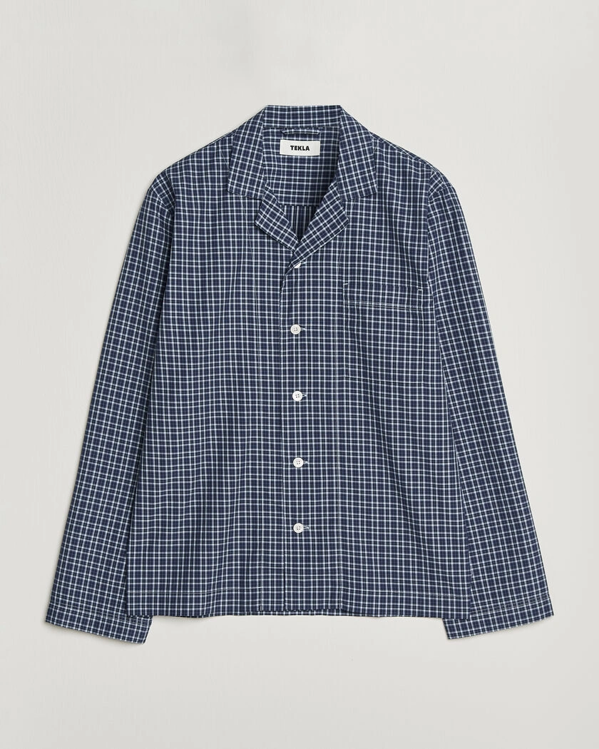 Tekla Fine Twill Pyjama Shirt Lanegan Checks – Blue