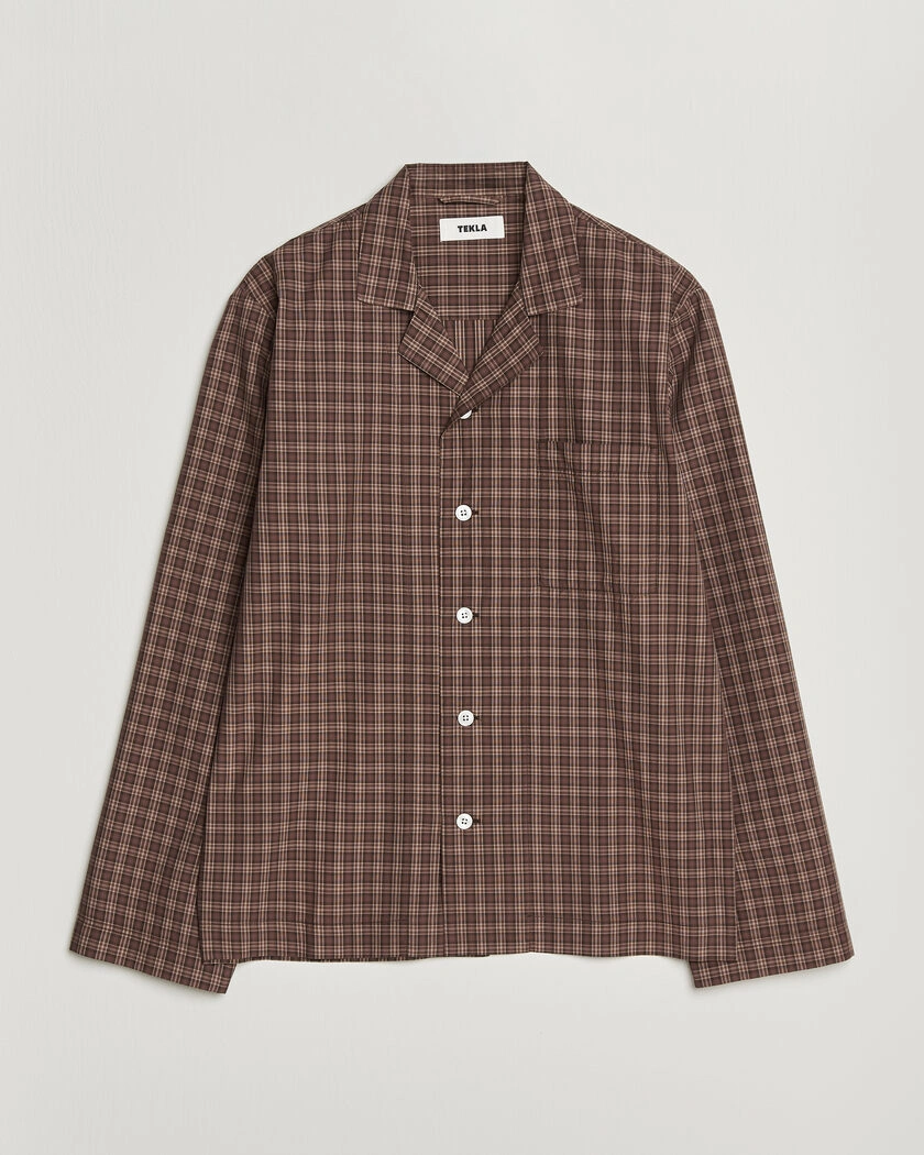 Tekla Fine Twill Pyjama Shirt Serra Checks – Brown