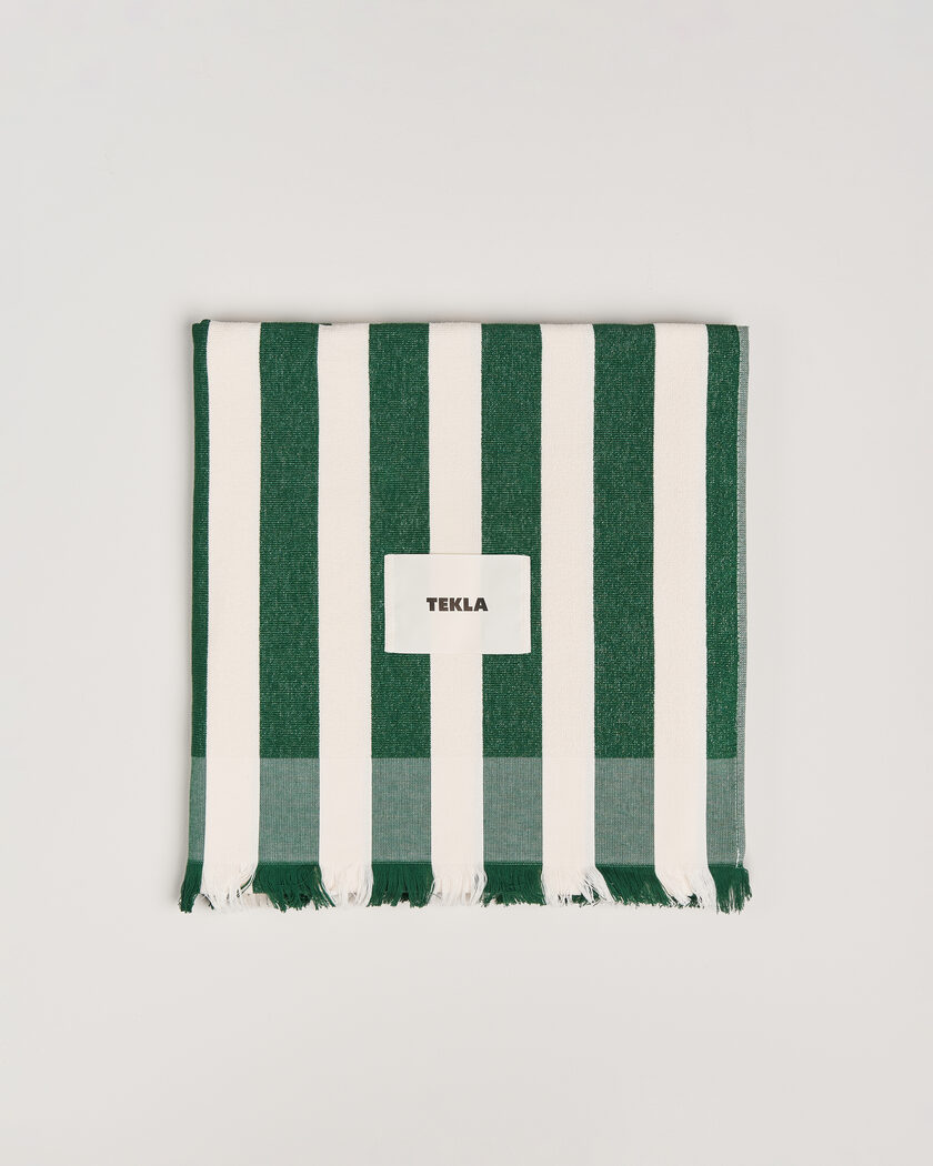 Tekla Organic Terry Beach Towel Green Deck Stripes – Multi-colour