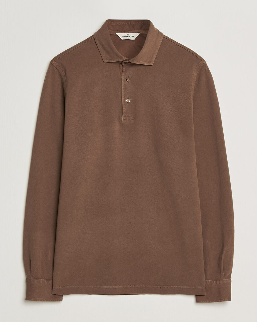 Gran Sasso Washed Long Sleeve Polo Brown – Brown