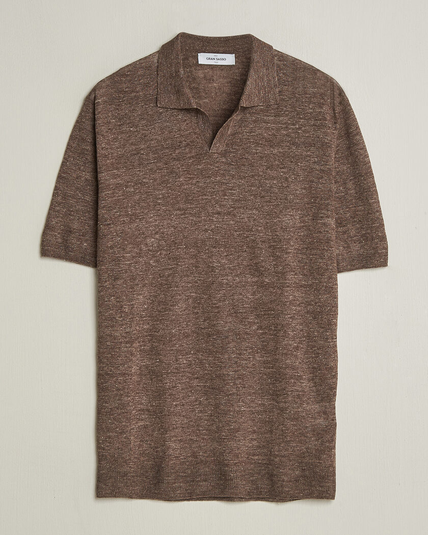 Gran Sasso Washed Knitted Linen Polo Brown Melange – Brown