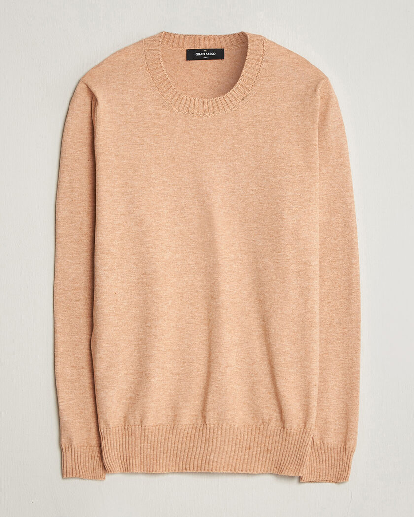 Gran Sasso Cotton/Cashmere Knitted Crew Neck Sweater Apricot Orange Melange – Orange