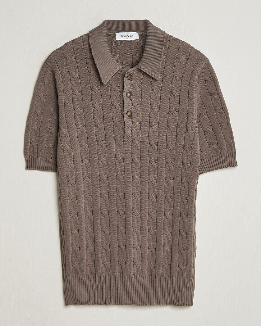  Gran Sasso Cotton Cable Knitted Polo Brown – Brown