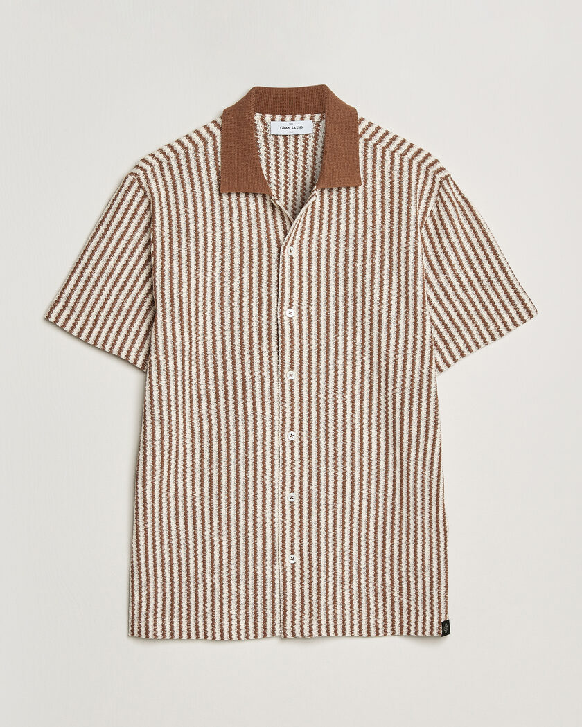 Gran Sasso Cotton Knitted Striped Resort Shirt Brown/White – Brown