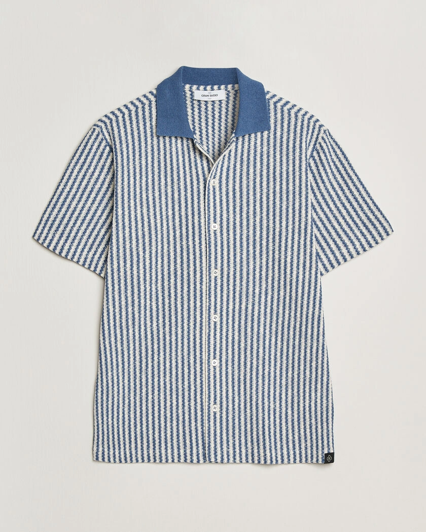 Gran Sasso Cotton Knitted Striped Resort Shirt Blue/white – Blue