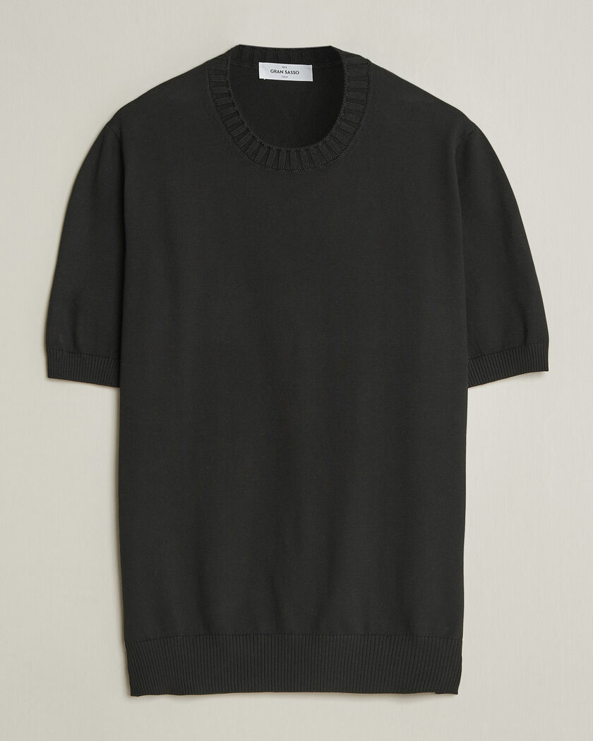 Gran Sasso Cotton Knitted Crew Neck T-Shirt Navy at CareOfCarl.com