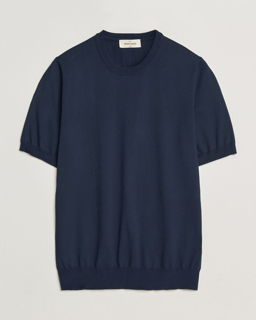 Gran Sasso Knitted Linen T-Shirt Navy Melange at CareOfCarl.com