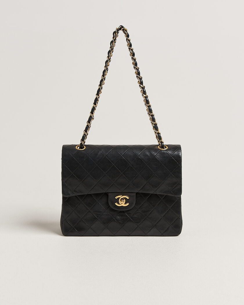  Chanel Pre-Owned Classic Medium Square Double Flap Bag Lambskin Black – Black