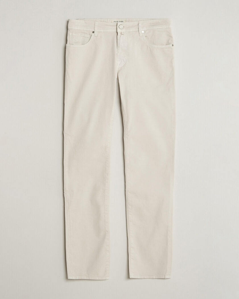 Jacob Cohën Bard Garment Dyed Gabardine Trousers Off White – White
