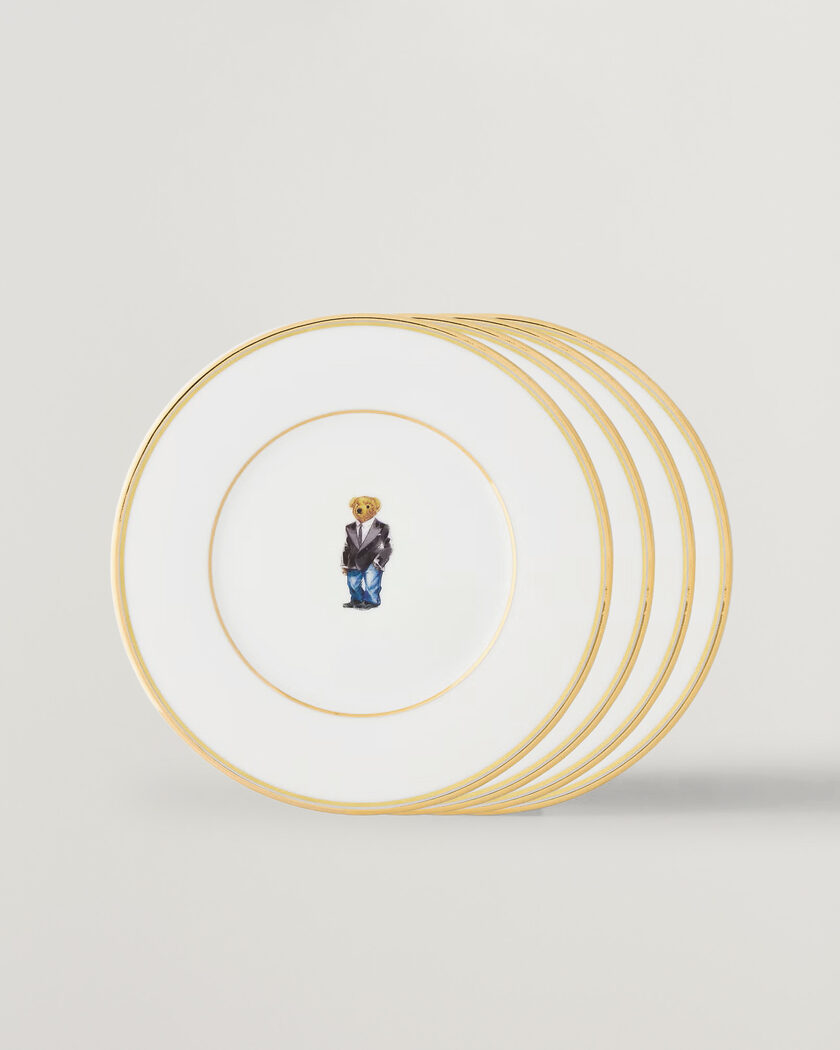 Ralph Lauren Home Wilshire Tuxedo Bear Plate Set White/Gold – White