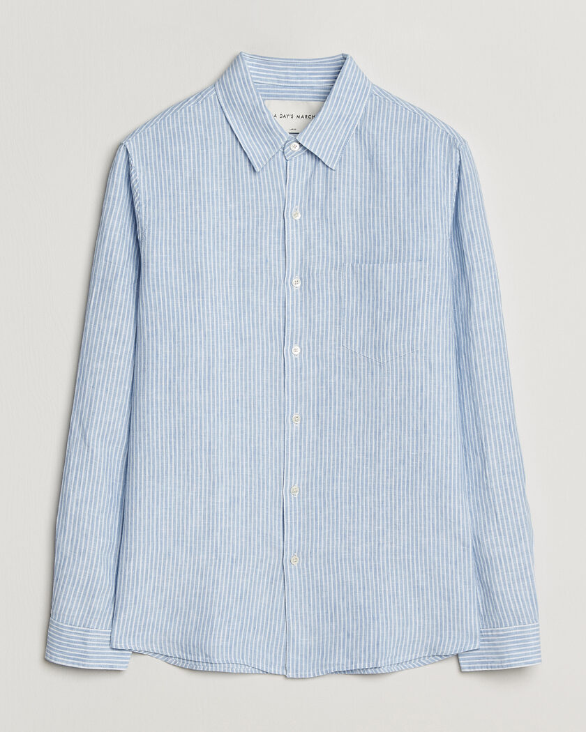 A Day's March Daintree Striped Linen Shirt Light Blue/White – Blue