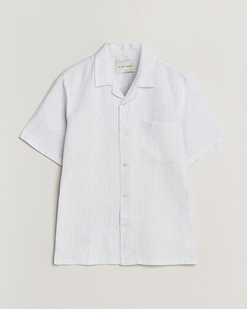 A Day's March Yamu Striped Linen Short Sleeve Shirt White – White