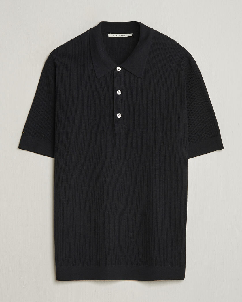 A Day's March Aspen Structured Knitted Polo Black – Black