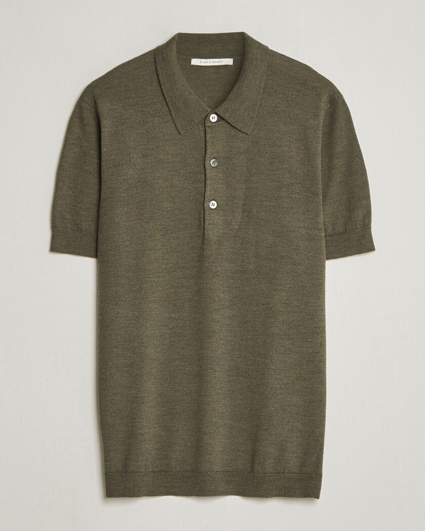 Cotton Knit Short-Sleeve Polo オリーブ 1 Brunello Cucinelli Cotton Rib Knitted Polo Olive at CareOfCarl.com