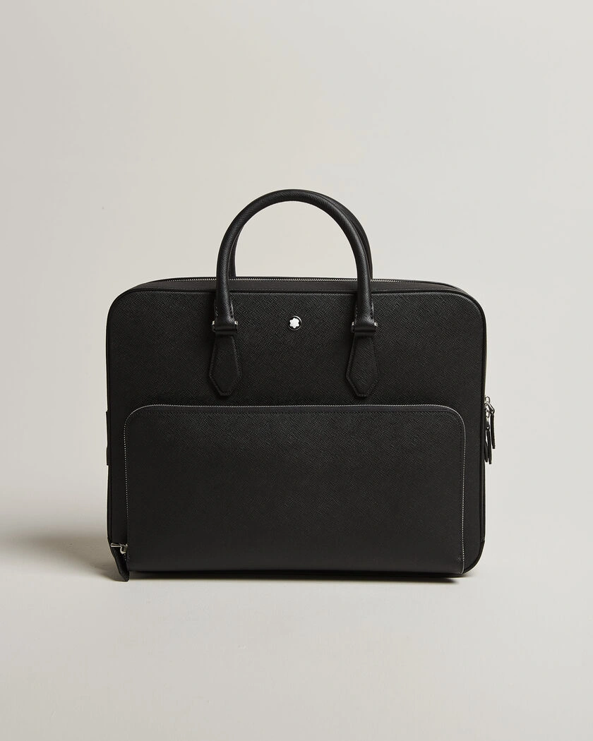 Montblanc Medium Sartorial Leather Briefcase with Pocket Black – Black