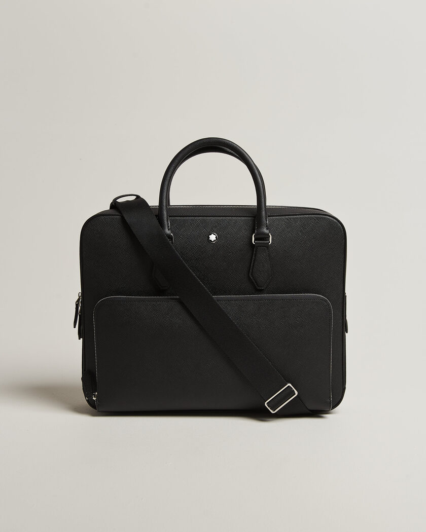 Montblanc Medium Sartorial Leather Briefcase with Pocket Black – Black