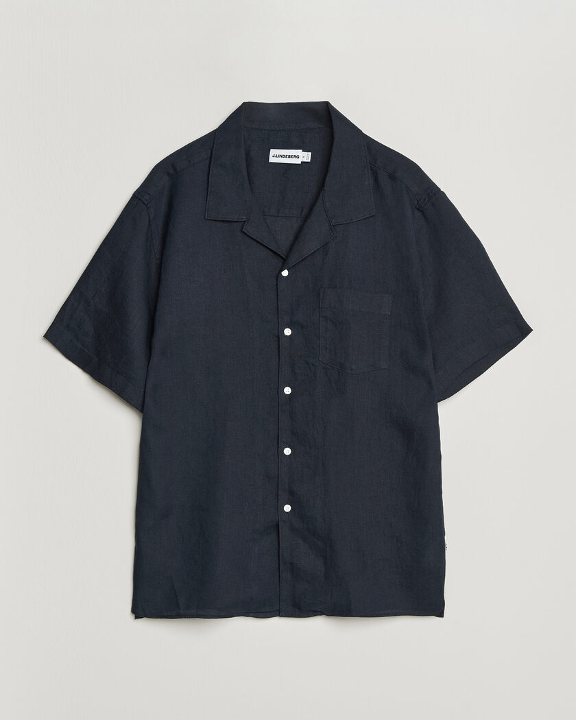 J.Lindeberg Elio Linen Short Sleeve Shirt Navy – Blue