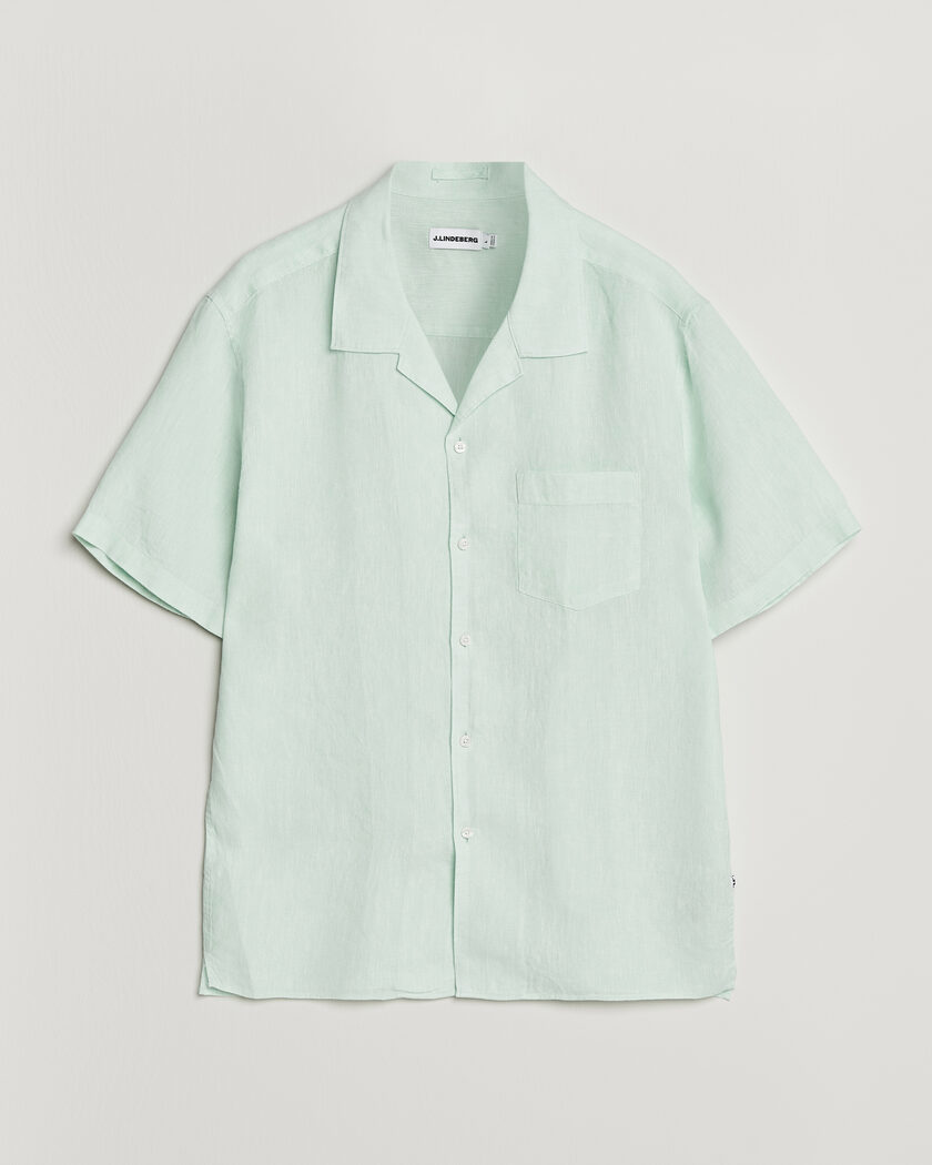 J.Lindeberg Elio Linen Short Sleeve Shirt Bay Green – Green
