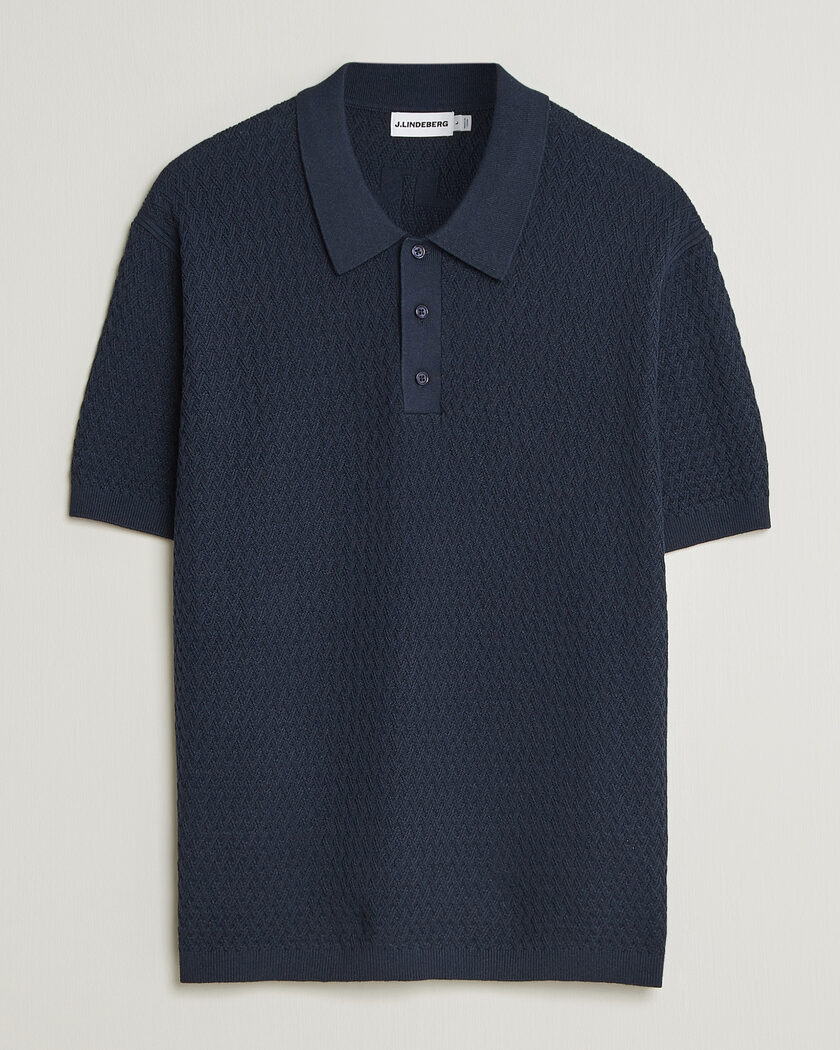 J.Lindeberg Jacques Structured Knitted Polo Navy – Blue