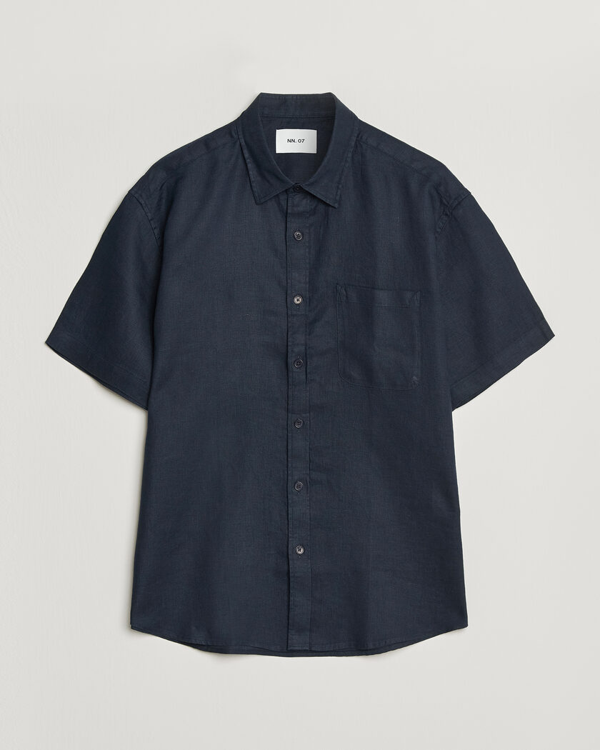 NN07 Deon Linen Short Sleeve Shirt Navy Blue – Blue