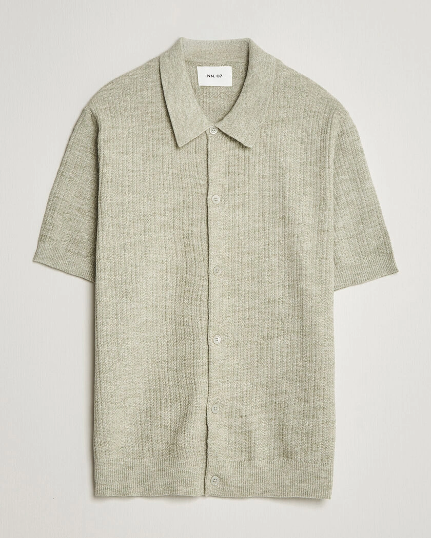 NN07 Nolan Knitted Short Sleeve Shirt Sage Green – Green