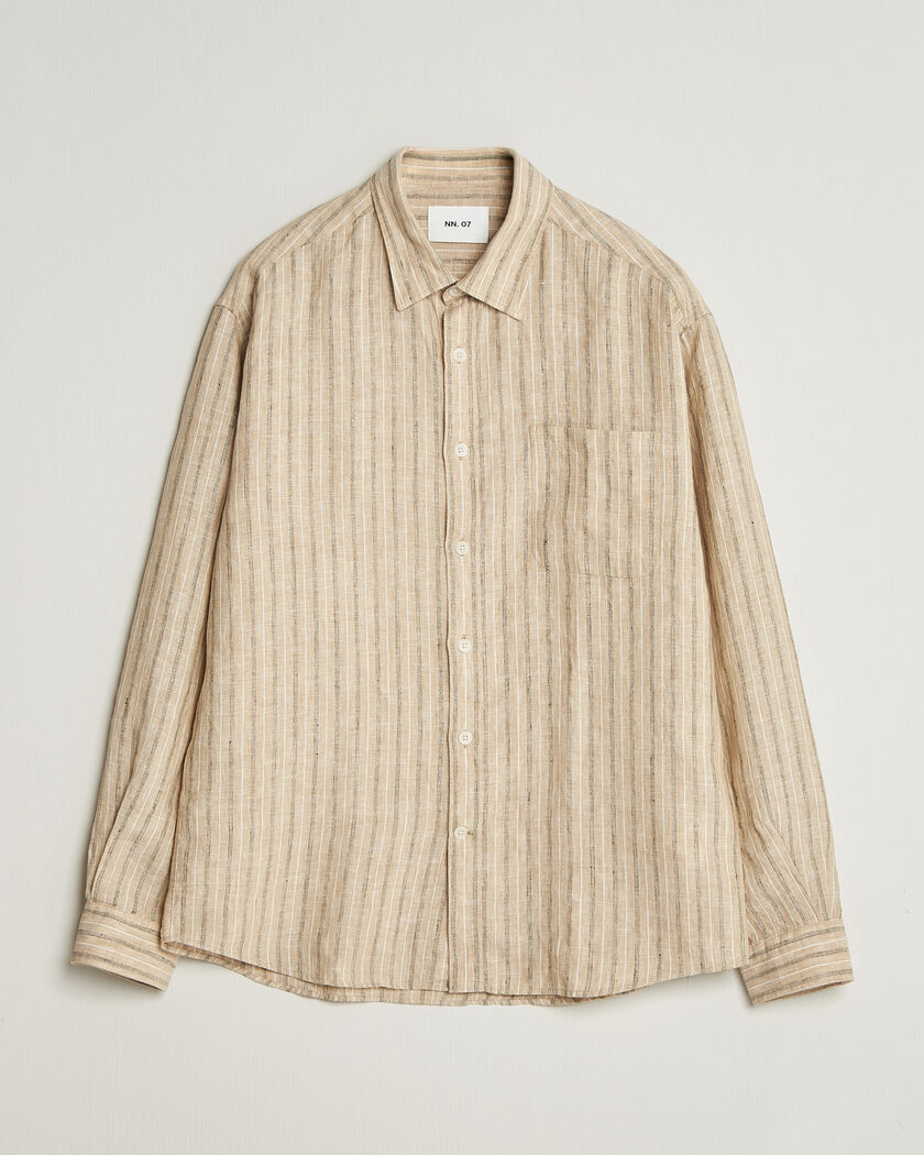 NN07 Deon Linen Shirt Black Stripe – Beige