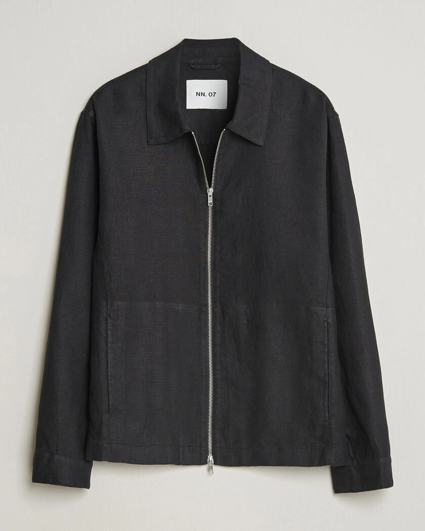 NN07 Alban Linen Full Zip Overshirt Black – Black
