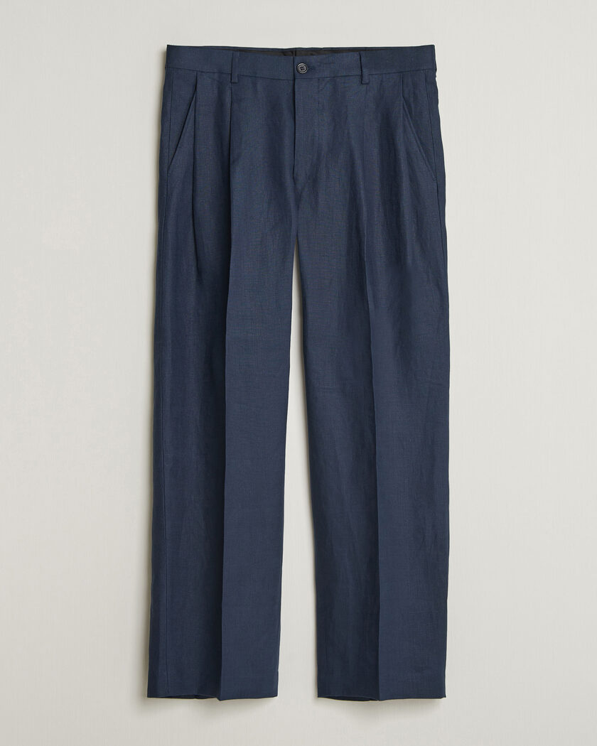A.P.C. Linen Trousers Navy at CareOfCarl.com