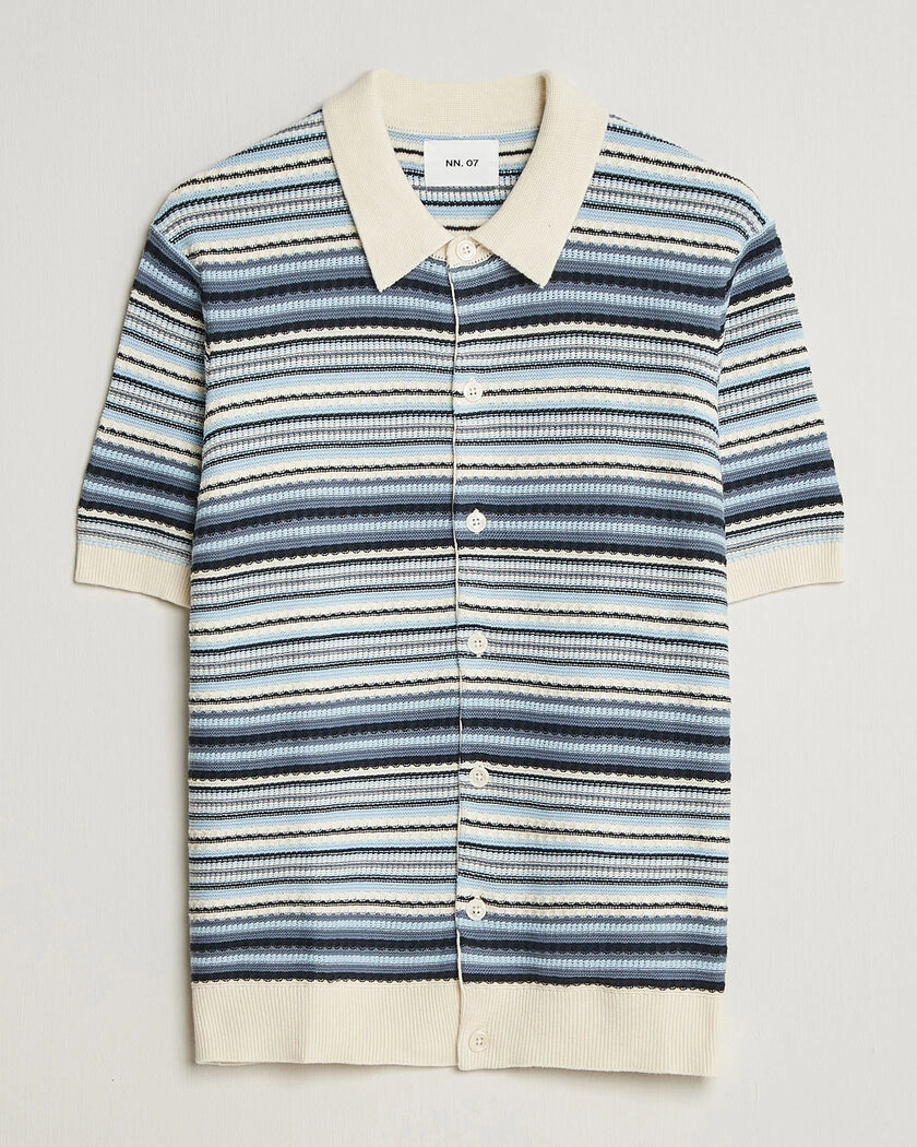 NN07 Nolan Striped Knitted Short Sleeve Shirt Navy Multi – Multi-colour