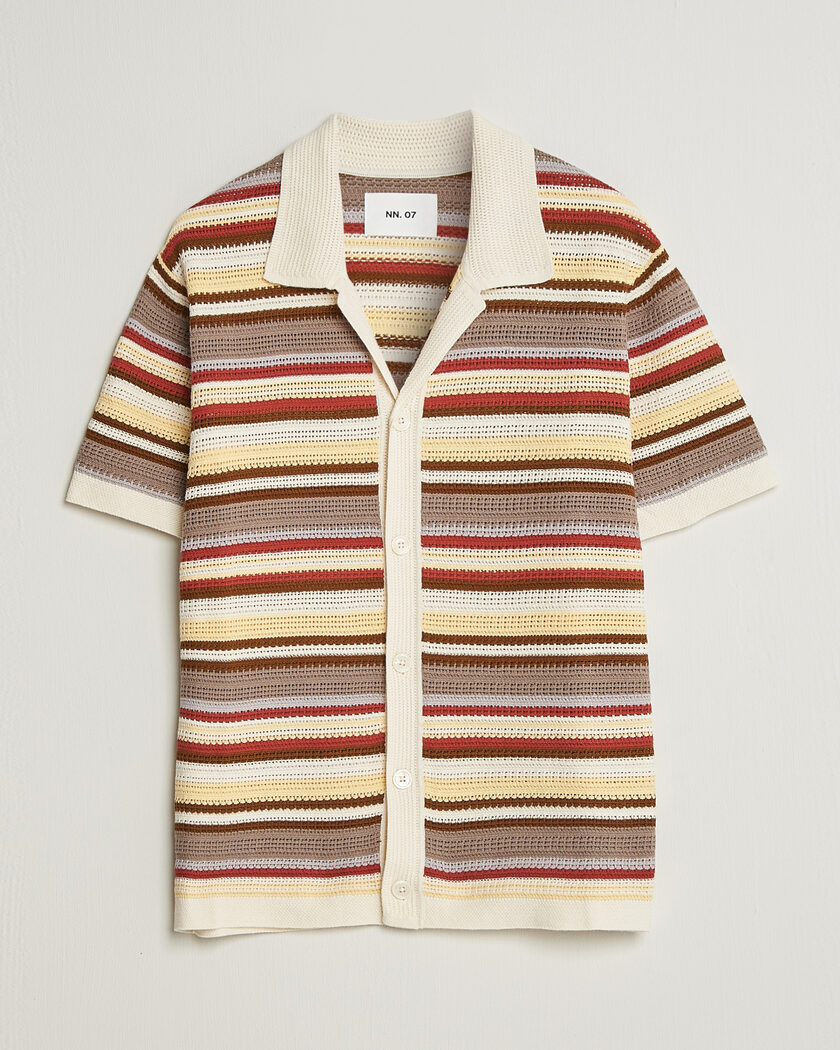 NN07 Lars Striped Knitted Short Sleeve Shirt Ivory Multi – Multi-colour