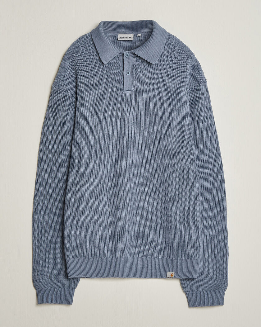 Carhartt WIP Miles Knitted Cotton Polo Shad Blue – Blue