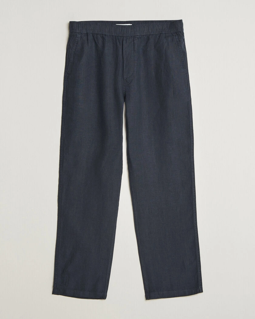 Samsøe Samsøe Jabari Linen Drawstring Trousers Salute Navy – Blue