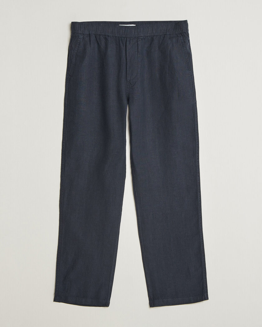 Samsøe Samsøe Jabari Linen Drawstring Trousers Salute Navy – Blue