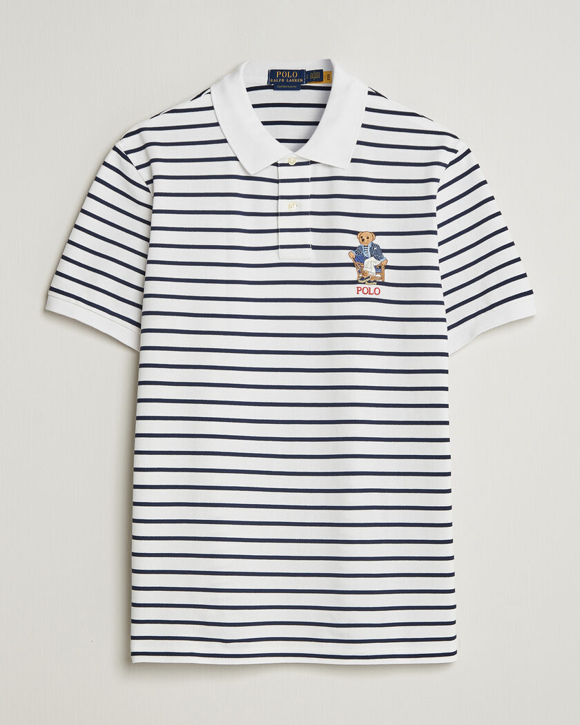 Polo Ralph Lauren Newport Bear Striped Custom Slim Polo White/Navy – Blue