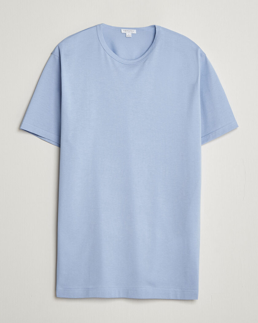 Sunspel Crew Neck Q82 Cotton T-Shirt Sky Blue – Blue