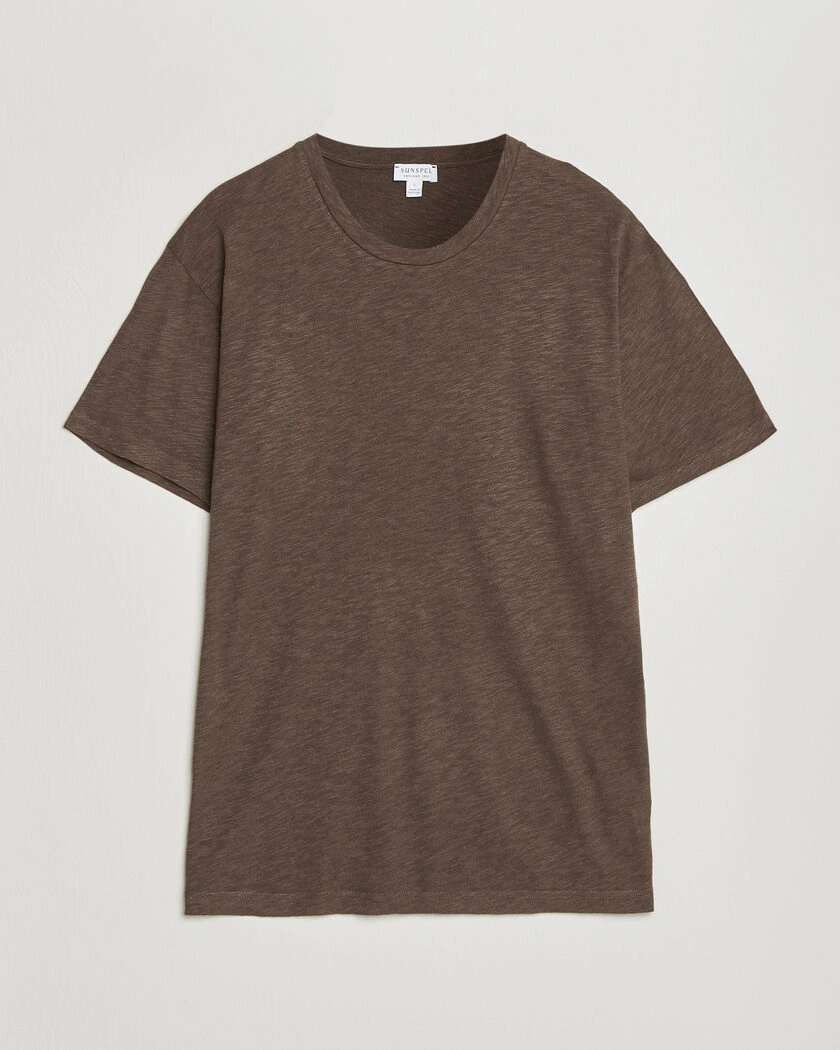Sunspel Pima Cotton/Linen T-Shirt Dark Walnut – Brown
