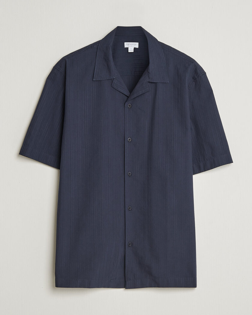J.Lindeberg Theron Waffle Resort Shirt Navy at CareOfCarl.com