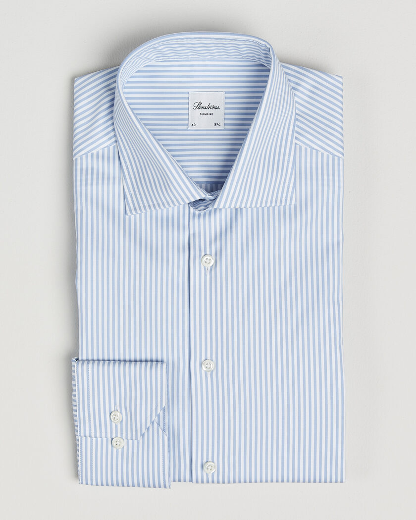 Stenströms Slimline Stripe Cut Away Shirt Light Blue – Blue