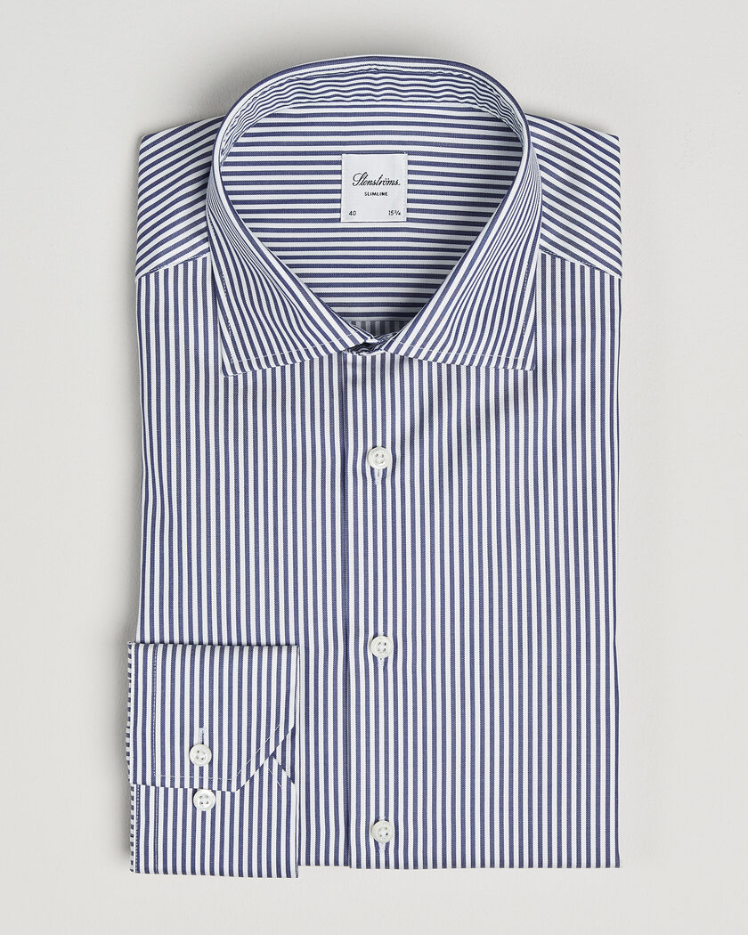  Stenströms Slimline Stripe Cut Away Shirt Navy – Blue