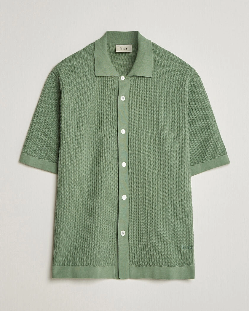 Forét Barrow Short Sleeve Knitted Cotton Shirt Green Oxide – Green