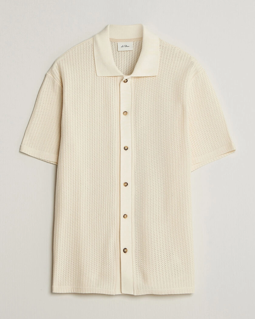 Les Deux Pointelle Short Sleeve Knitted Shirt Eggnog White – White