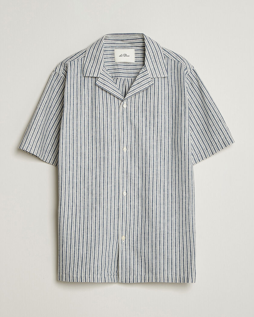 Les Deux Stripe Cotton/Linen Short Sleeve Shirt Dark Blue – Blue
