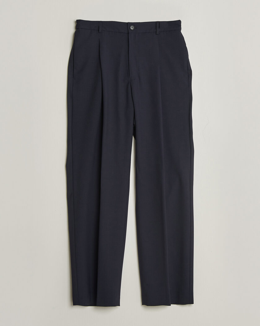 BOSS BLACK Pat Pleated Wool Trousers Dark Blue – Blue