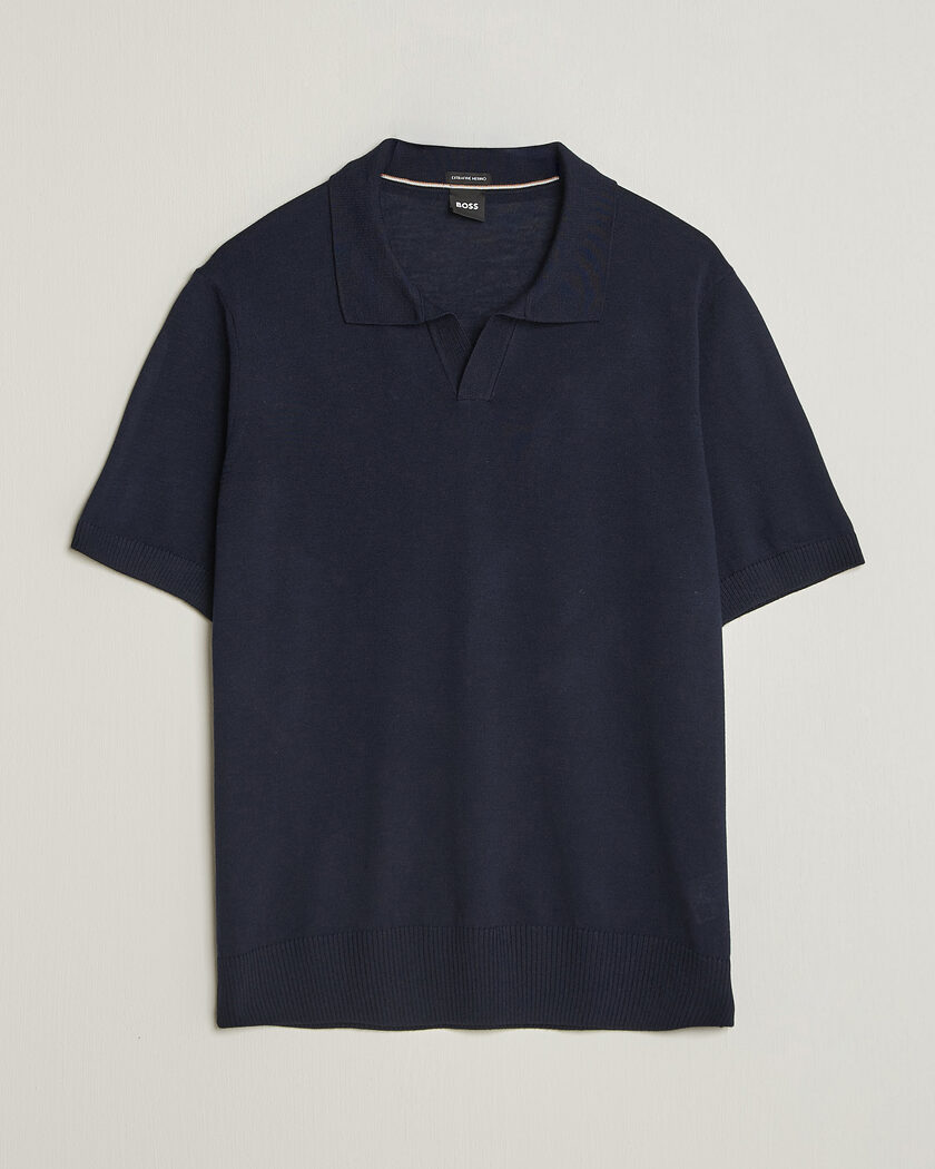 Auralee Cotton Knit Skipper Polo Navy Stripe at CareOfCarl.com