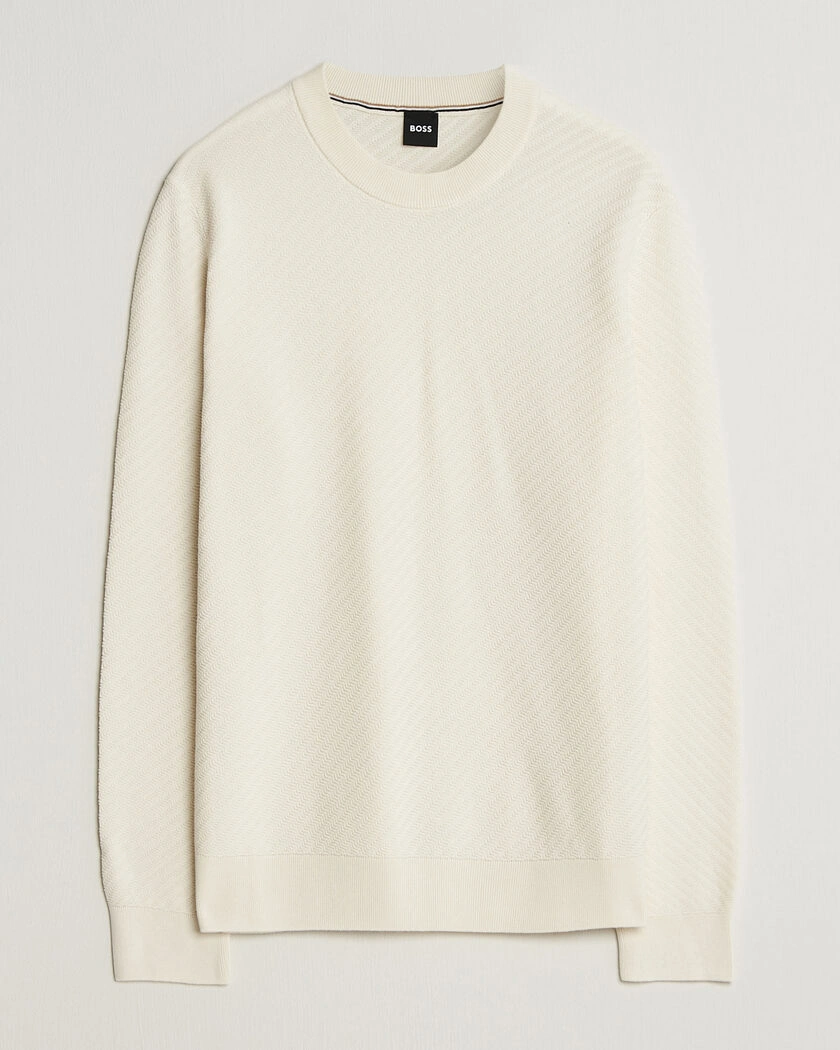 BOSS BLACK Lofranco Structured Knitted Sweater Open White – White
