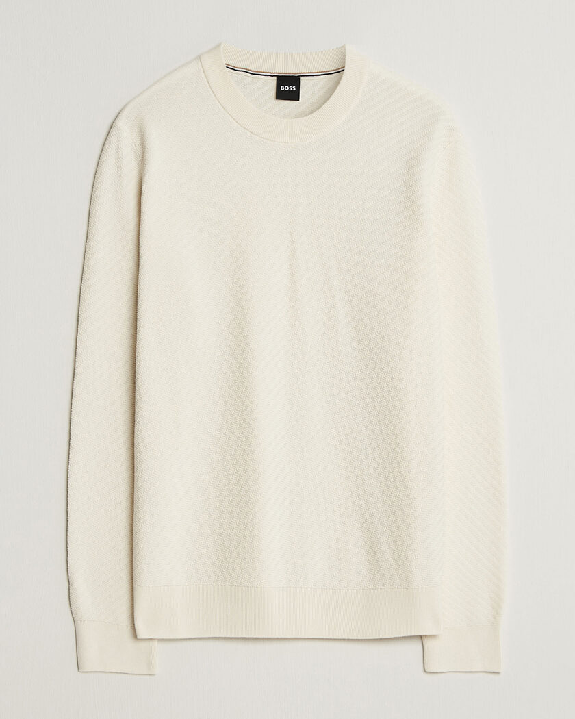 BOSS BLACK Lofranco Structured Knitted Sweater Open White – White